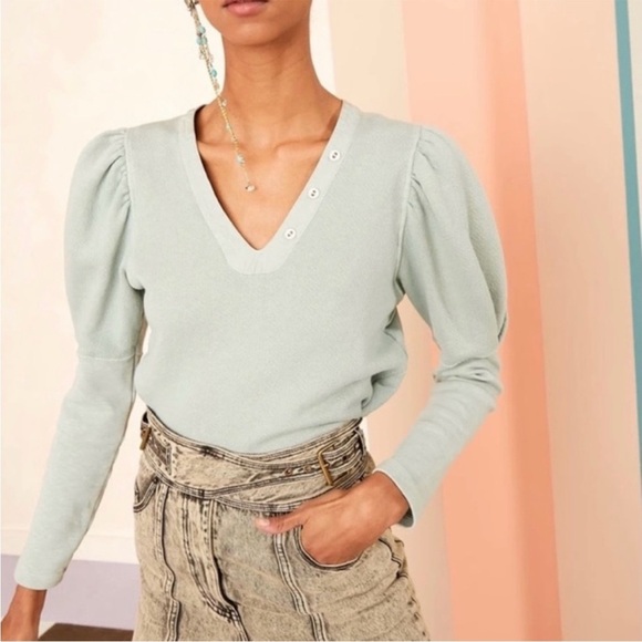 Ulla Johnson Tops - Ulla Johnson Jude Puff Sleeve Sweatshirt in Blue Green Women's Size P